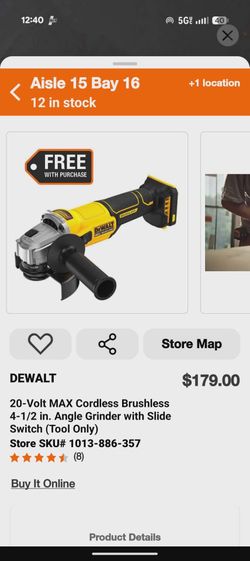 DEWALT 20V MAX Brushless 4-1/2 in. Cordless Angle Grinder – New (Tool Only)