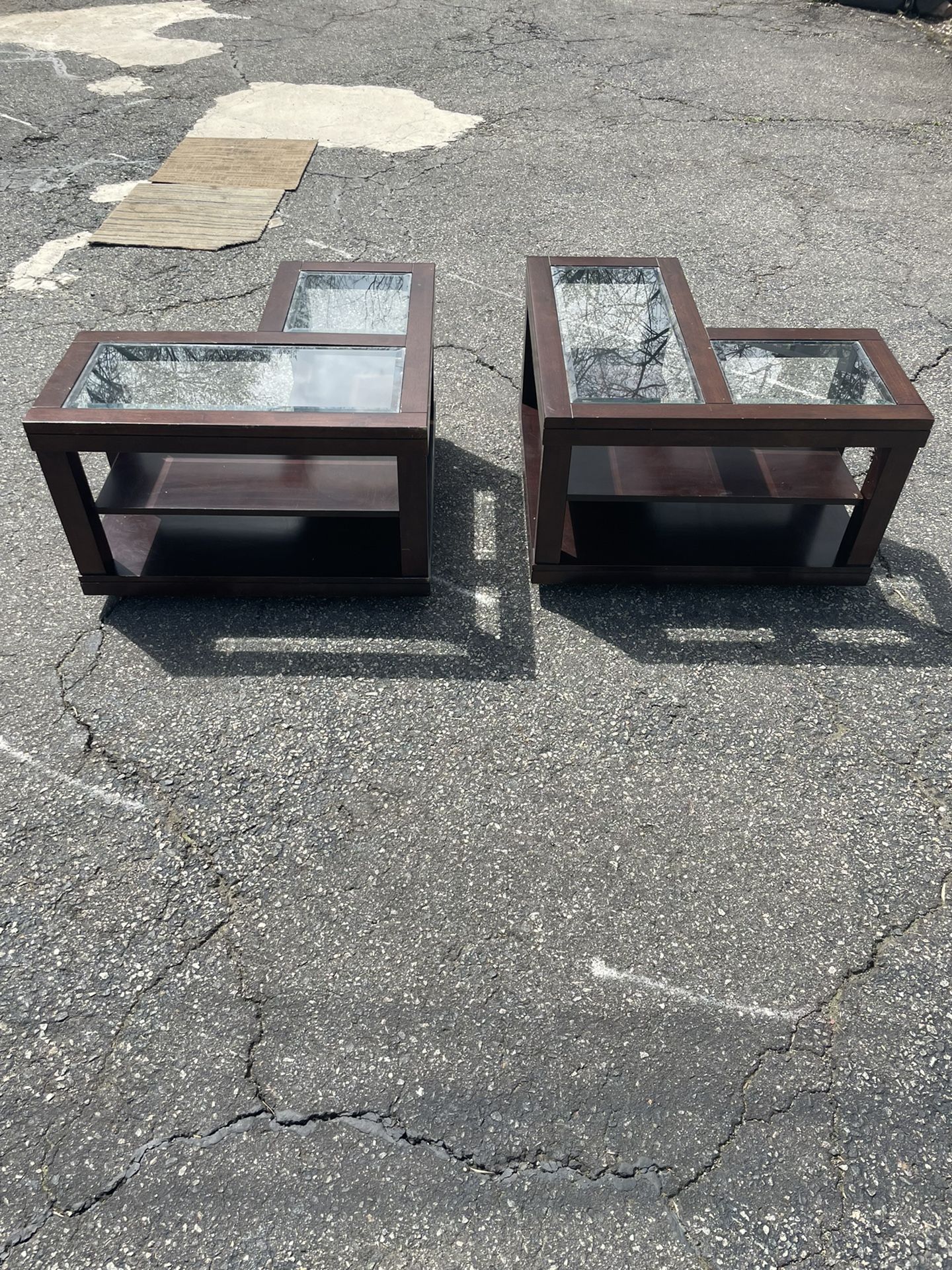 Two Peace Table With Glass On Top