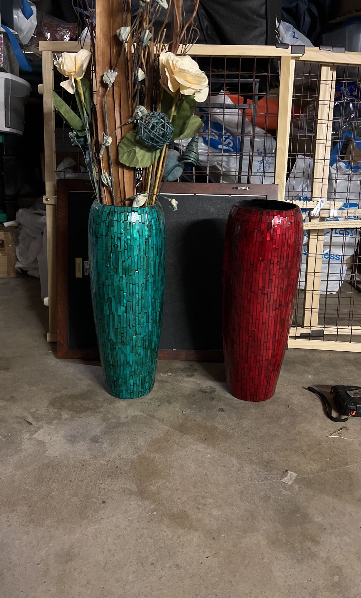 Vase Green With Flower Arrangements 