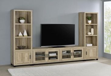 💎Modern Farmhouse 3-piece 79" TV Stand Media Entertainment Center Antique Pine Piers Storage💎