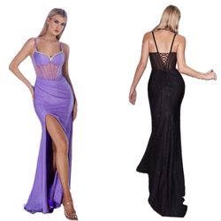 New With Tags Lilac Fitted Glitter With Corset Bodice Long Formal Dress & Prom Dress $185