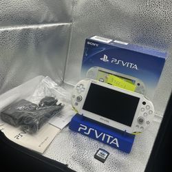 white/yellow ps vita 2000 w/accessories and box!