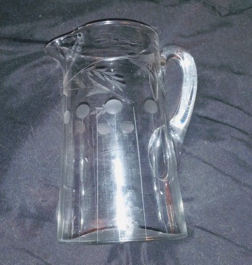 Vintage Etched Glass Beverage Pitcher