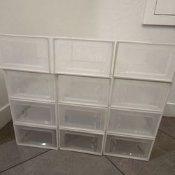 12 Shoe Storage Box, Clear Plastic Stackable Shoe Organizer for Closet