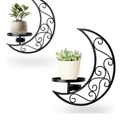  Wall Planters for Indoor Plants Plant Holder Moon Shape Metal Hanging Planters Window Plants Stand Hanger Shelf Flower Display Rack for Living Room O