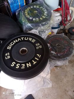 New bumper plates, Olympic bar, curl bar+