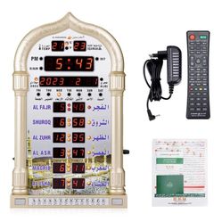 12V Azan Mosque Prayer Clock Islamic Mosque Azan Calendar Muslim Prayer Wall Clock Alarm Ramadan Home Decor + Remote Control