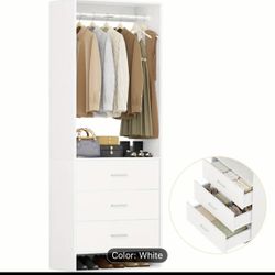24” Wardrobe System Shelf With 3 Drawers And Hanging Rod