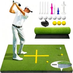 Golf Hitting Mat 5x4ft, Golf Mats Practice Outdoor 21mm Artificial Turf Practice Mat with 9 Tees