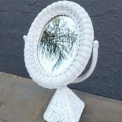 Vintage wicker vanity mirror