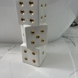 Fabulous 12” Tall Dice Statue. White & Gold. Only $30. Great Gift For Bunko Bunco Craps Or Card Player, Casino Gambler, Etc. 