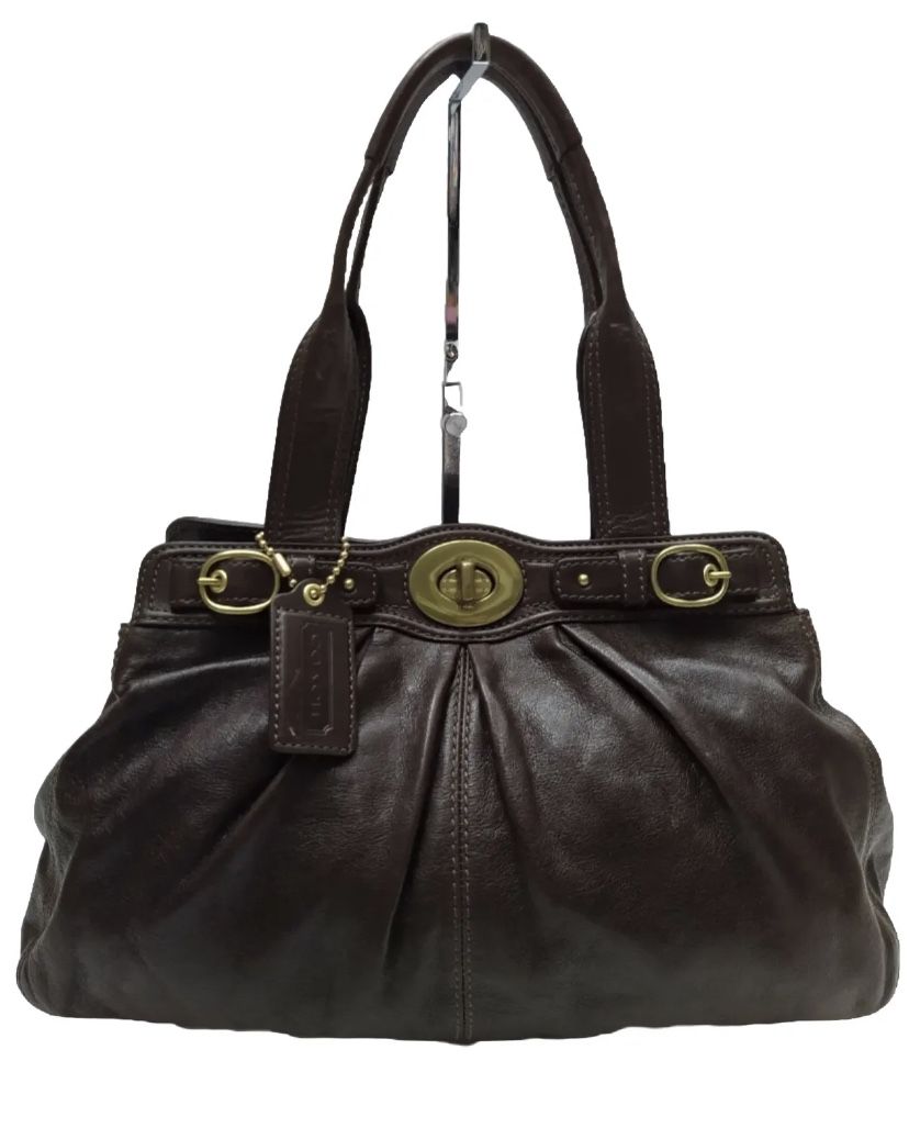 Coach Ltd Ed Garnet Dark Brown Leather Gold Buckle Turnlock Satchel Shoulder Bag