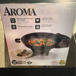 Aroma Housewares AEW-306 Electric Wok with Tempered Glass Lid Easy Clean Nonstick, Cooking Chopsticks, Tempura and Steaming Racks, Professional Model,