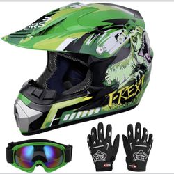 DOT Youth Dirt Bike Helmet with Goggles & Gloves for 5-14 Years Old, Youth ATV Helmets for Youth Boys Girls Size M