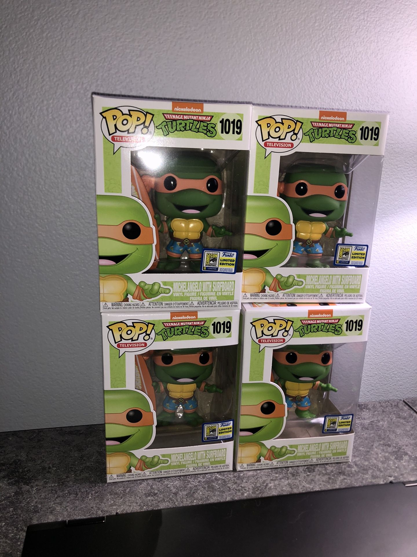 SDCC 2020 Michelangelo with Surfboard Lot of 4 Funko Pops