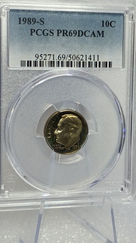1989 S Roosevelt Dime PCGS PR69DCAM #411 Transparent Pricing