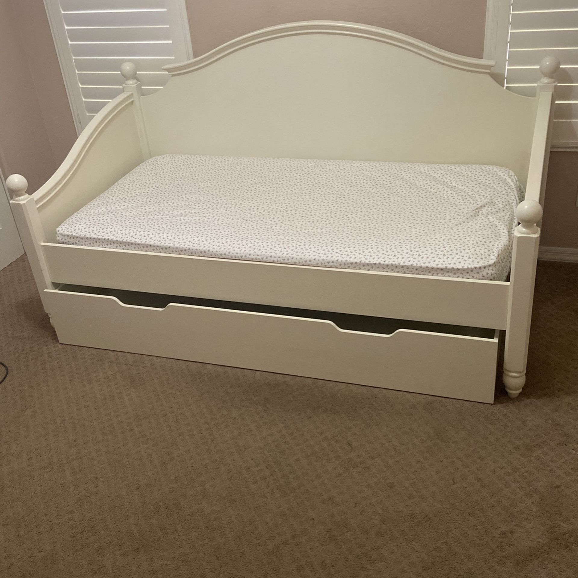 Living Spaces white Twin Day Bed With Under Storage Trundle for Sale in ...