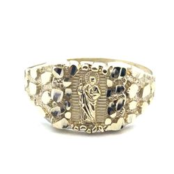 Men’s 10k Yellow Gold Saint St. Jude Nugget Band Ring Size 12.5 GP3129755