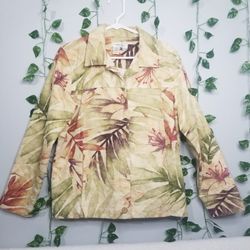 Coldwater Creek Tropical Print Womens M Cotton Button up Long Sleeve Jacket Top