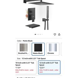  PGKKLlE 12 Inch Black Shower System Faucet Waterfall Tub Complete with Matte Spout Set Square Luxury Rain Mixer Pressure Balancing 3-Function Wall Mo