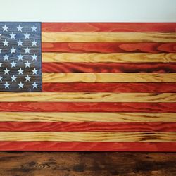 Handmade Wooden American Flag – Rustic Wall Art