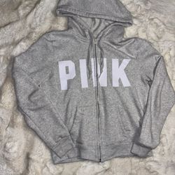 PINK grey zip-up hoodie