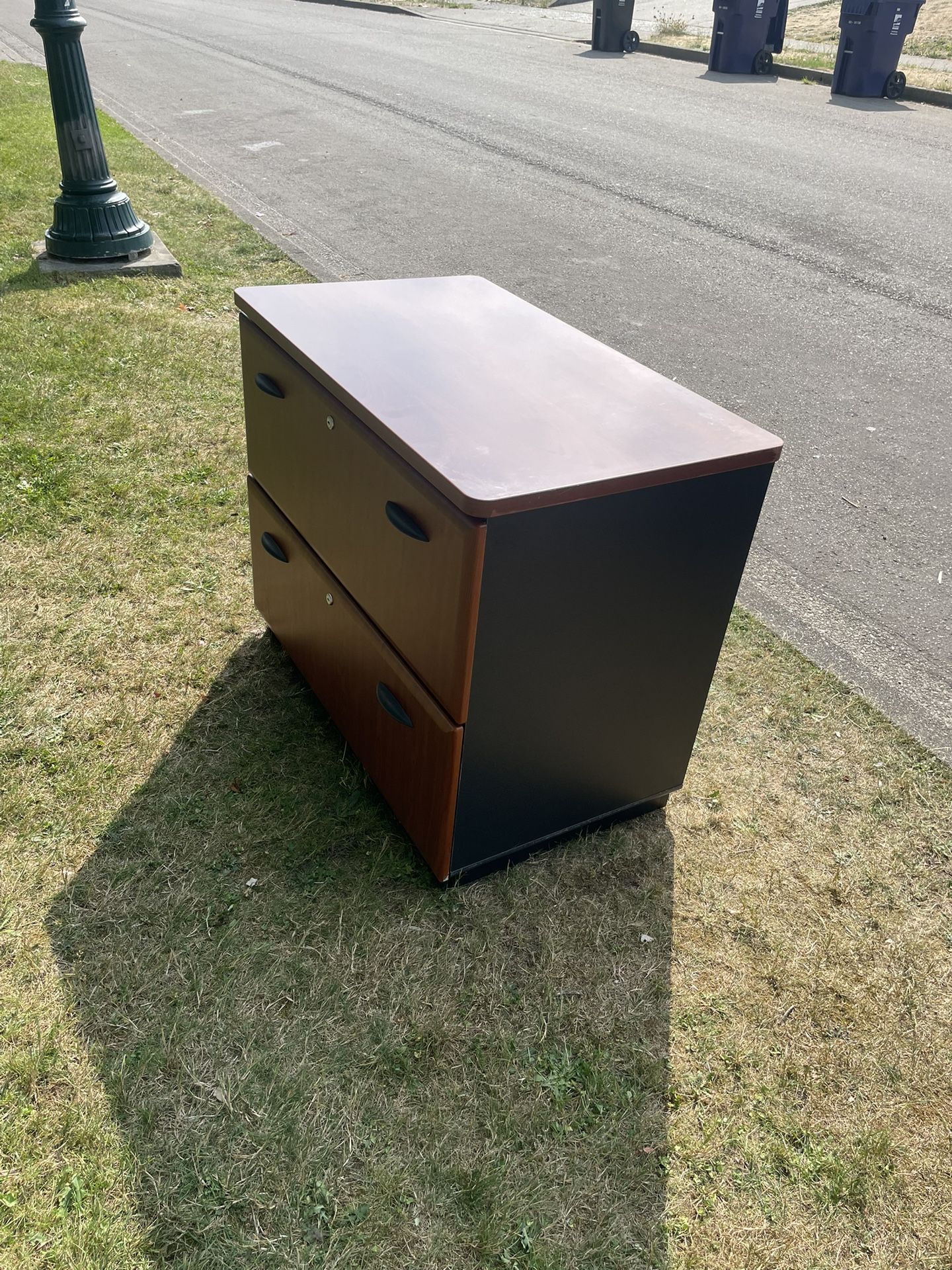 Sturdy Wooden 2-Drawer Filing Cabinet – Office/Home Storage, Brown & Black