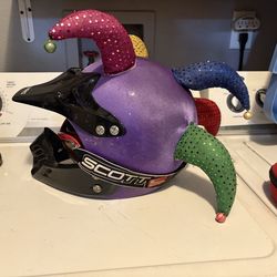 Polaris Moto helmet with jester helmet cover & Scott goggles missing padding inside top