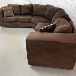 Two Piece Microsuede Sectional Sofa In Excellent Condition Made By Prime Designs