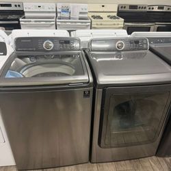 Samsung XL capacity stainless steel topload washer dryer set electric with warranty
