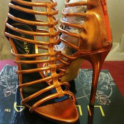 Liliana Metallic Orange Strappy Shoes