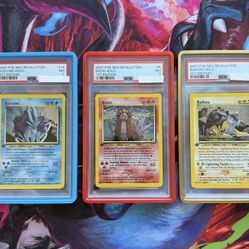 1st Edition Neo Revelation Legendary Dogs PSA 7 Set - New Certs + Swirls