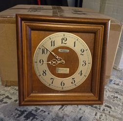 Vintage 8" x 8" Quartz Walnut Wall Clock Clock. Quartz, Gold toned dials