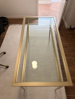 Modern Two Tiered Glass & Gold Metal Desk