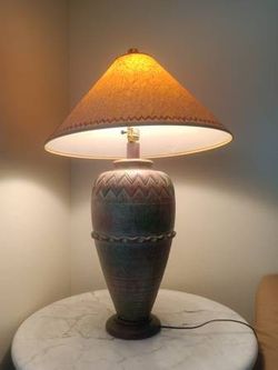 Casual Lamps 1992 Pottery Table Lamp 32" tall 19" diameter w shade 60"