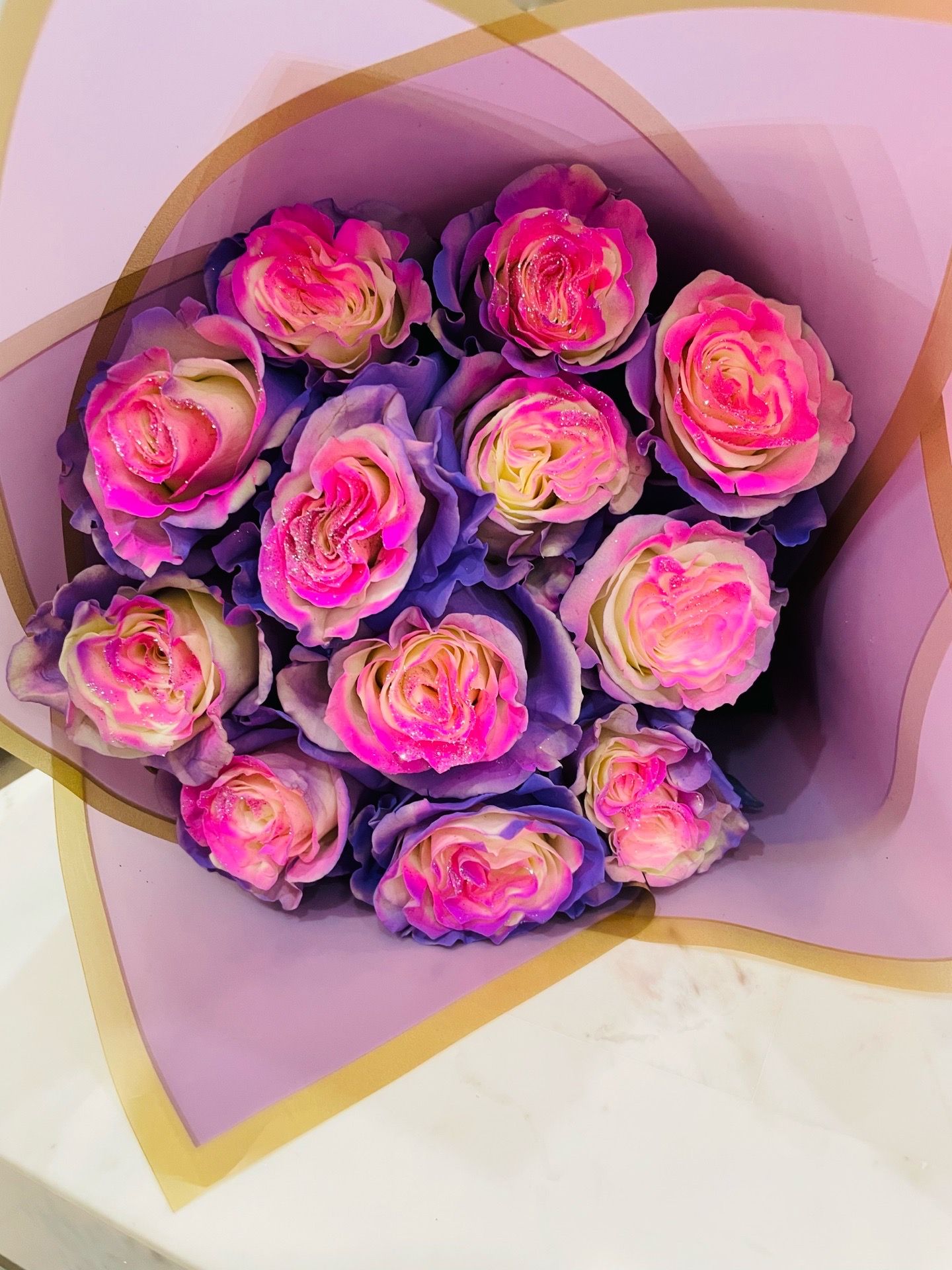 Roses Tye dye and glitter 12 roses