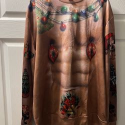 Men’s 3d Printed Ugly Sweater, Holiday Muscles (New)