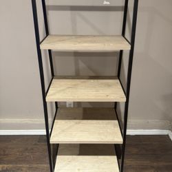 Modern Industrial 4- Tier Shelf, Metal And Wood