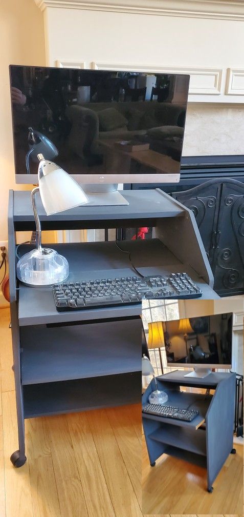 Computer Desk With Task Wheel Chair And Lamp