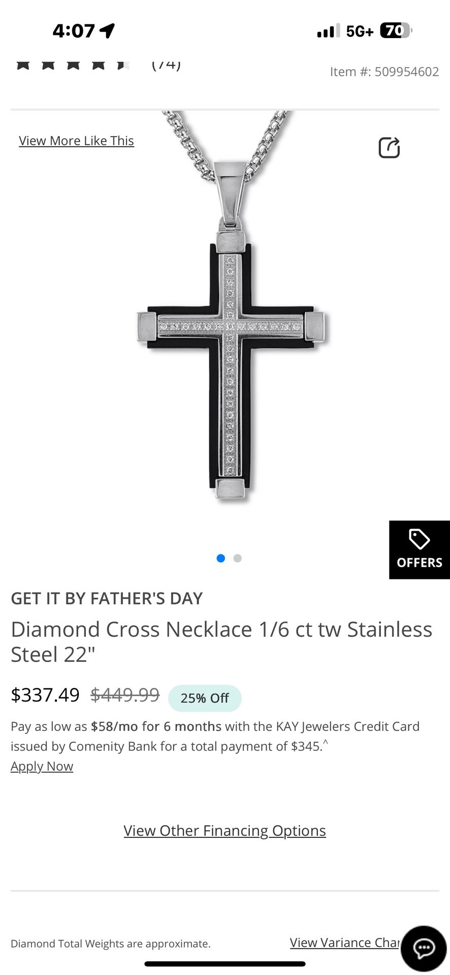 Cross 1/6 Ct Tw stainless steel 22 inches