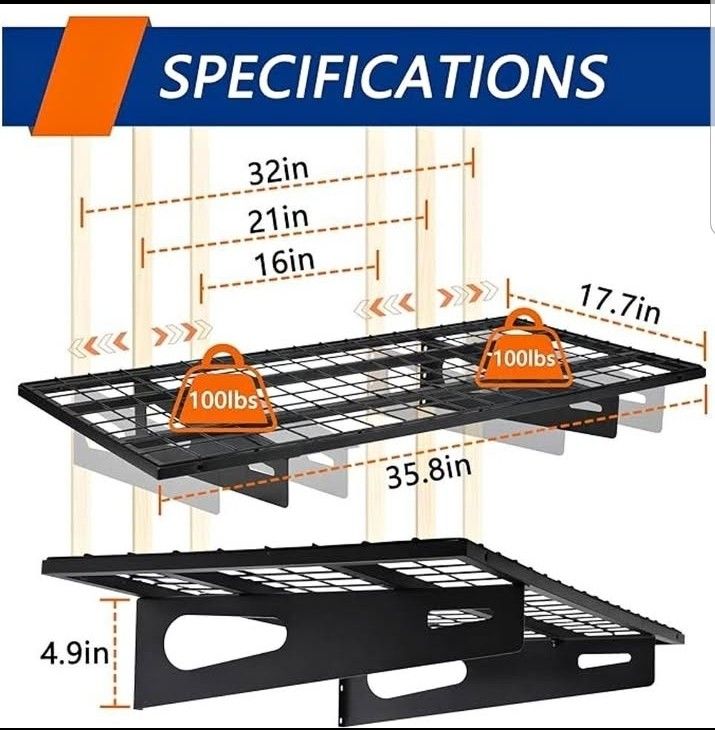 2-Pack 1.5x3FT Garage Shelving 17.7-inch-by-35.8-inch Wall Shelf Garage Storage