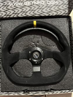 NRG STEERING WHEEL FLAT BOTTOM BLACK STITCH WITH CENTER MARK RST-024MB-R-Y