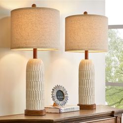 26.5" Table Lamp Set of 2 Modern Farmhouse with USB A+C Charging - Brown