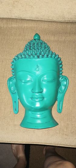 14.5" Buddha Green Teal Resin Sculpture Wall Hanging Decoration 