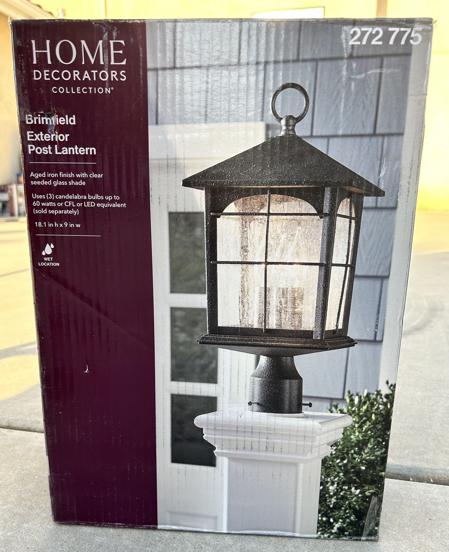 Home Decorators Collection Brimfield 3 Light Aged Iron Steel Line Voltage Outdoor Weather Resistant Post Light with No Bulb Included
