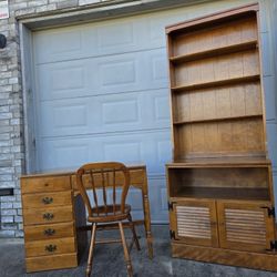 Ethan Allen Desk, Chair, Cabinet and Bookshelves