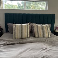 Ballard Designs Brie Channel Teal Micro-fiber 56” Headboard 