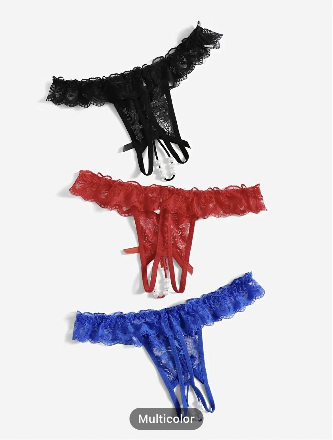 Medium & Large - Lace Trim Open Crotch Pearl Sexy Thong. Underwear & Lingerie , For Sex