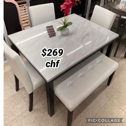 Thanksgiving 5 Piece Faux Marble Top Dining Table Set 