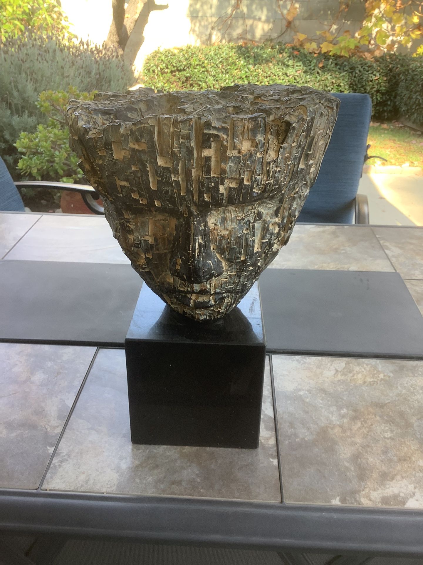 Face Statue Plastic Marble Base 18x11.5in